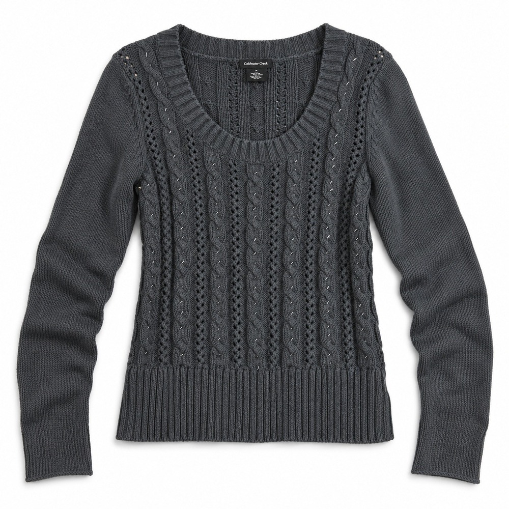 Calvin Klein Jeans Womens Medium Cable Knit Sweater Heather Charcoal Long Sleeve